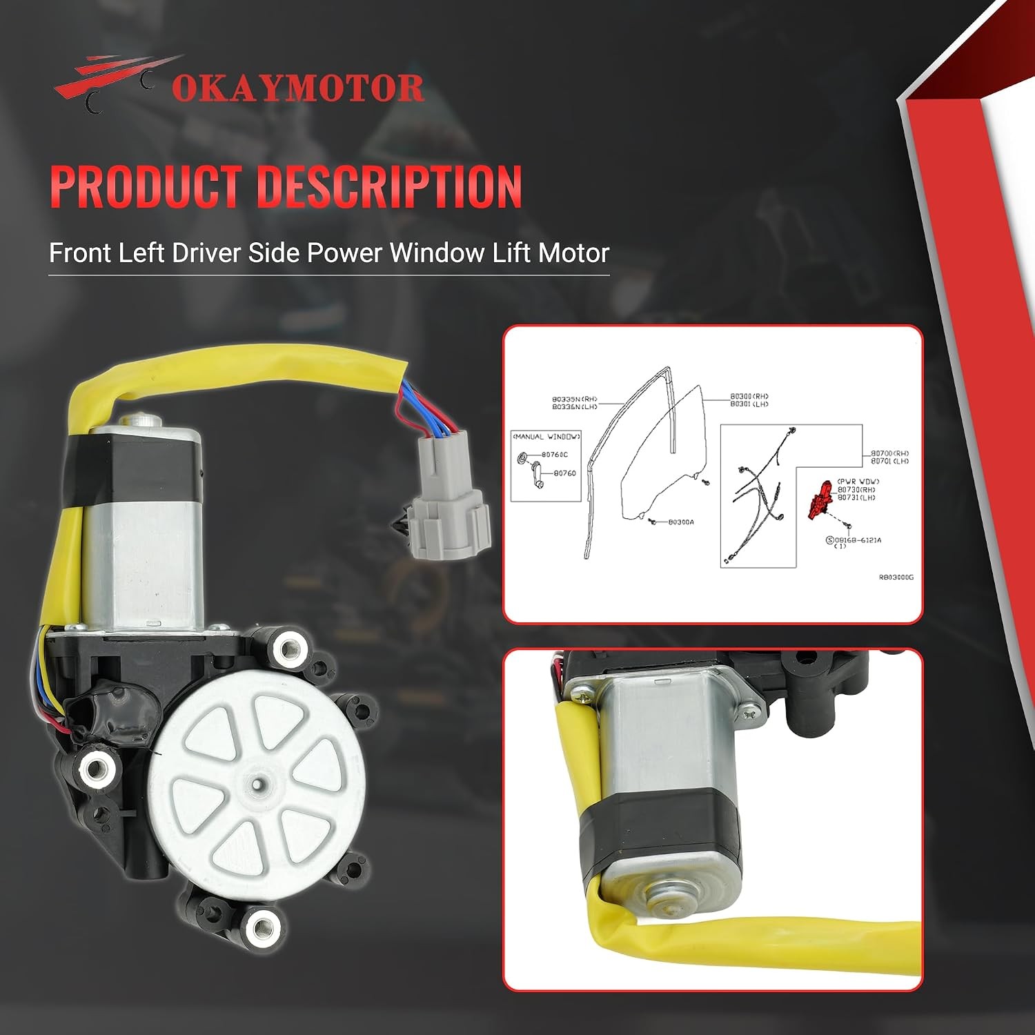 80731-ZE00A Front Left Driver Side Power Window Lift Motor for 2005-2015 Nissan