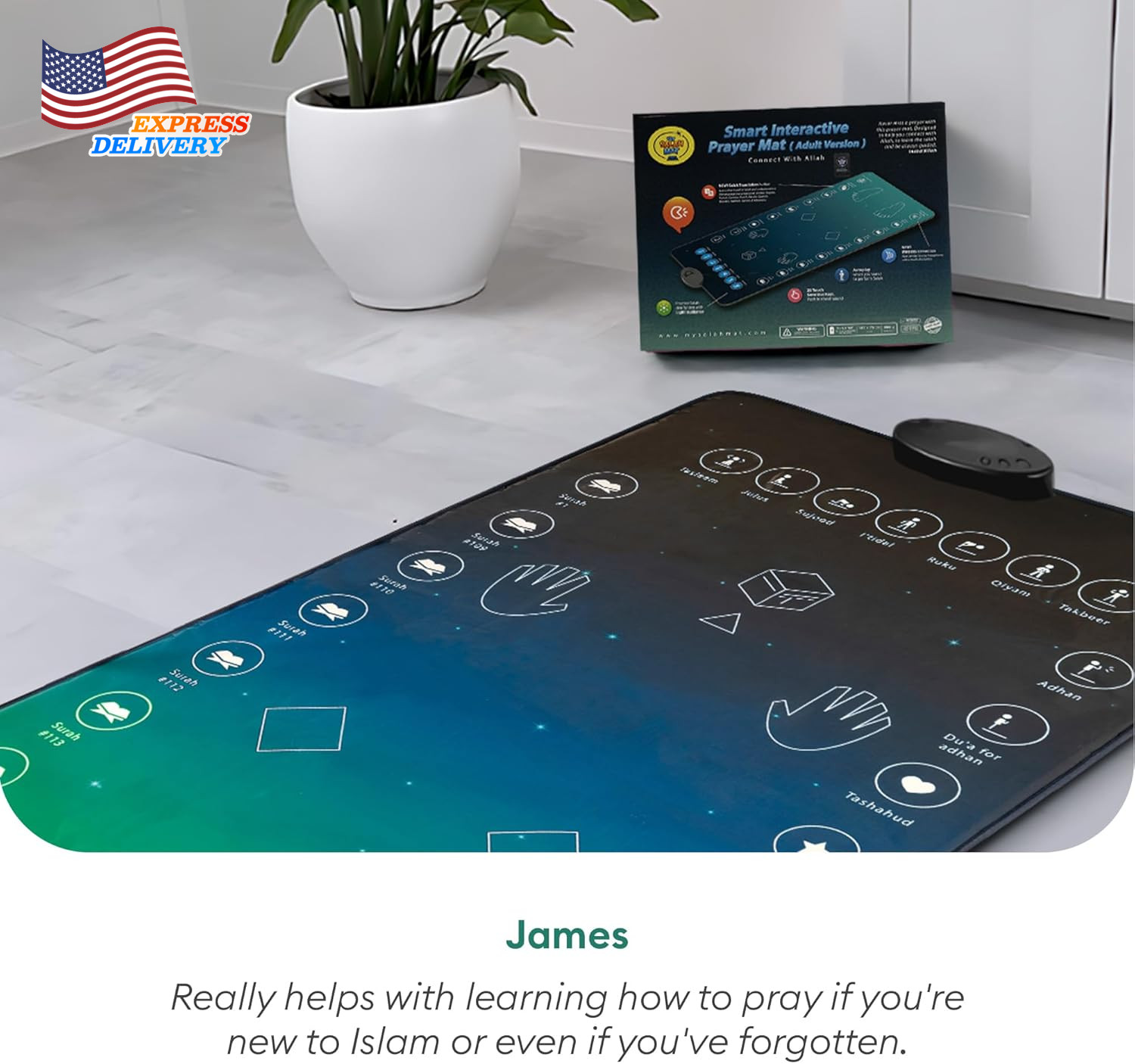 Salah Mat Interactive Prayer Mat & Reverts Learning Surahs Salah Duas & More