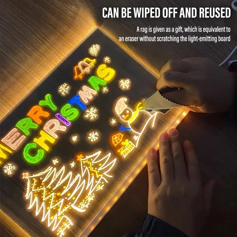 Colorful LED Writing Board & Night Light Erasable, 6 Vibrant Colors, Easy To Use