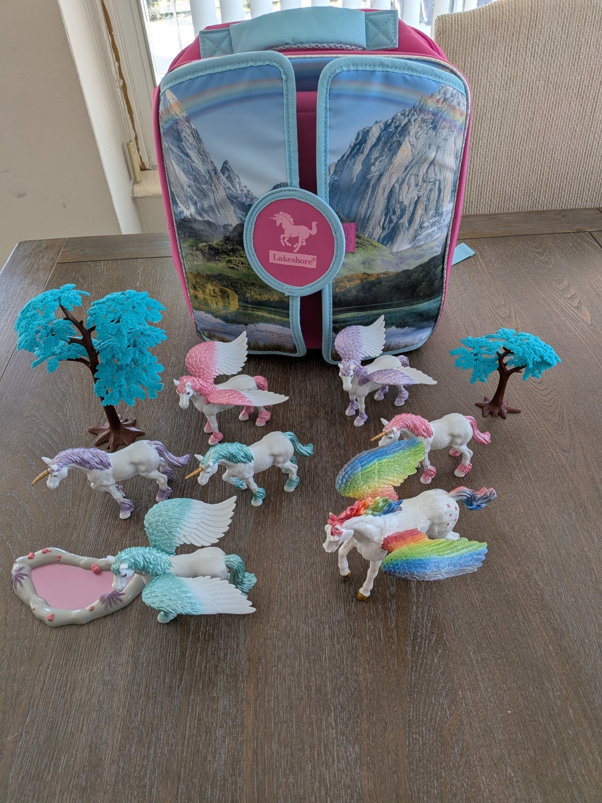 Lakeshore Fantasy Adventure Backpack Fold Out Scene Unicorns W/ 7 Pegasus Horses