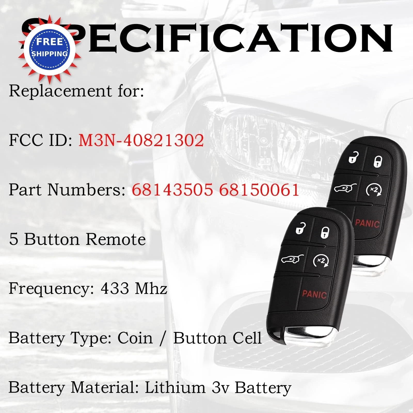 SUPALAND Car Key Fob Replacement Fits for Jeep Grand Cherokee Dodge Durango