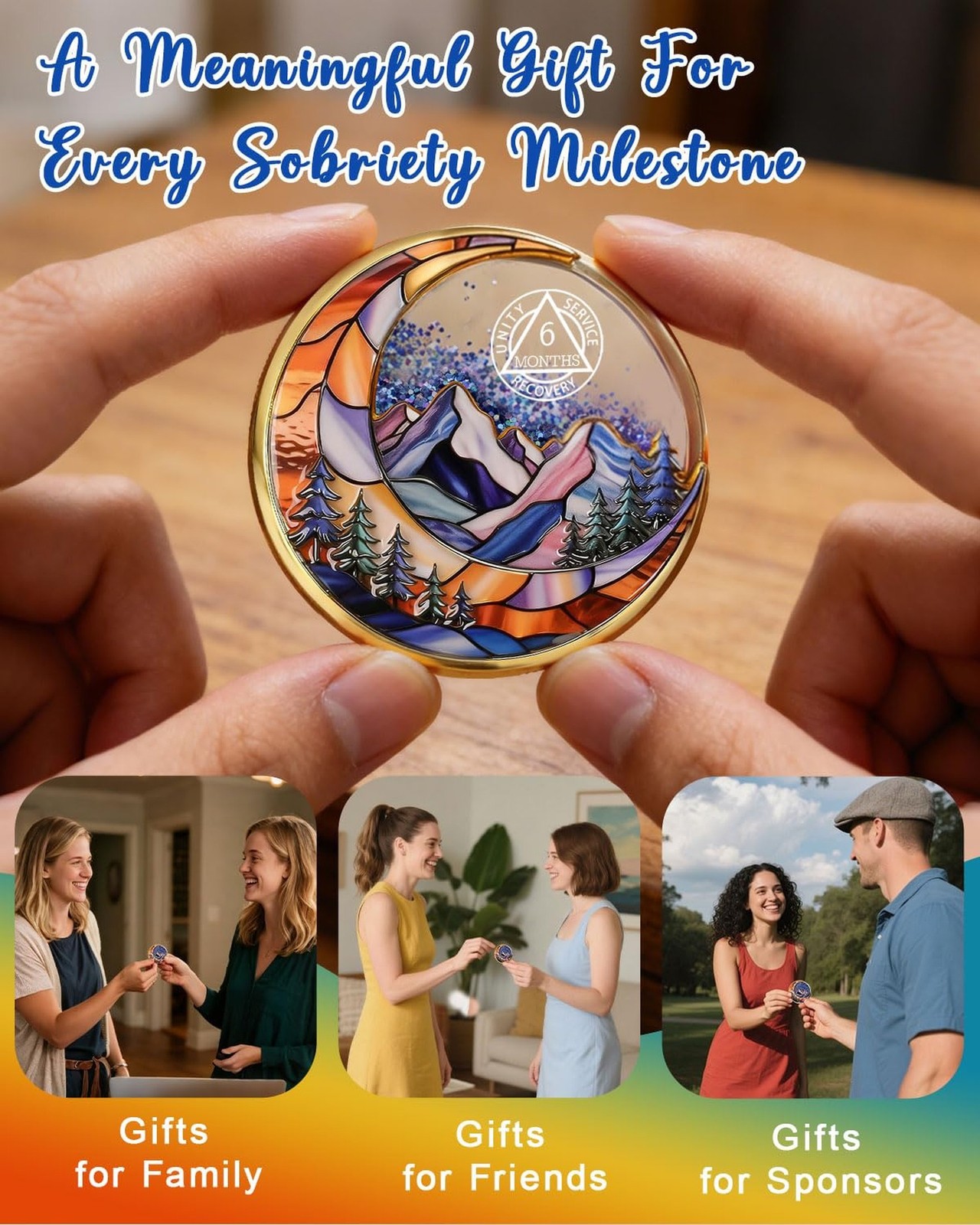 Moving Sand 180 Day Sobriety Coin – Liquid Glitter 6 Month AA Medallions, Six…