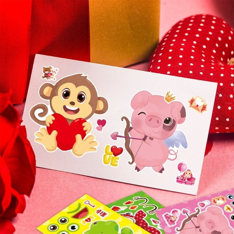 16x Cartoon Animal Theme Face Stickers DIY Puzzle Kids Boys Girls Gifts
