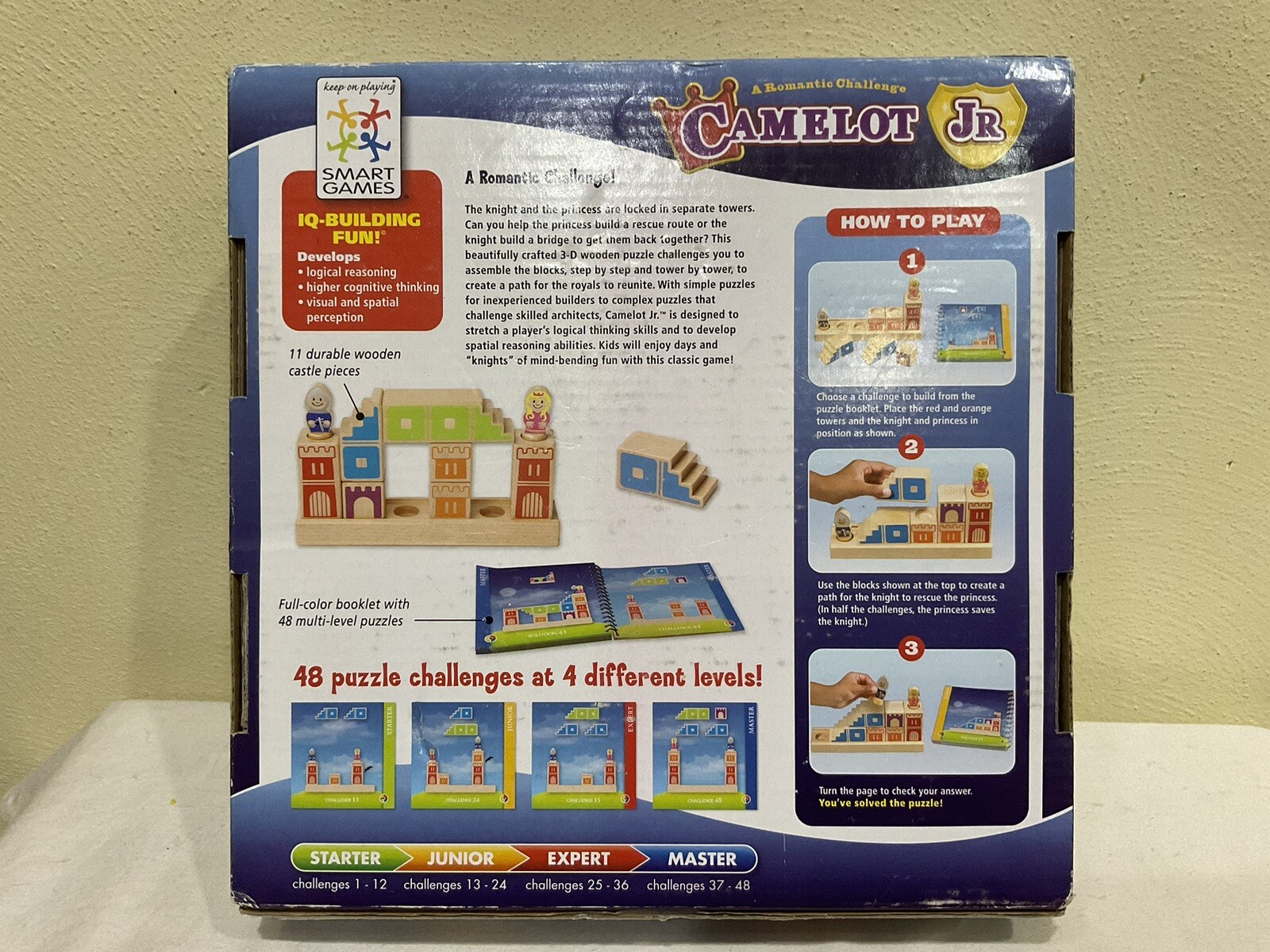 VTG. 2011 SMART GAMES CAMELOT JR LOGIC CASTLE BUILDING PUZZLES, BOOKLET, 4 +
