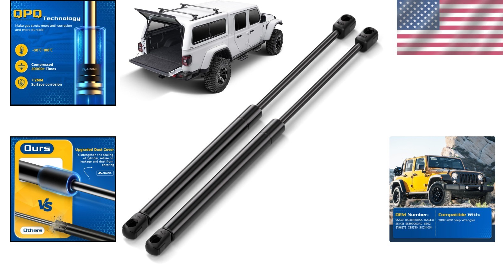Rear Window Struts for Jeep Wrangler 2007-2010 – Easy Install, 2 Pcs
