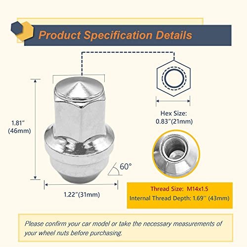 24Pcs M14X1.5 Lug Nuts Replacement for Ford Expedition F-150 2015-2024