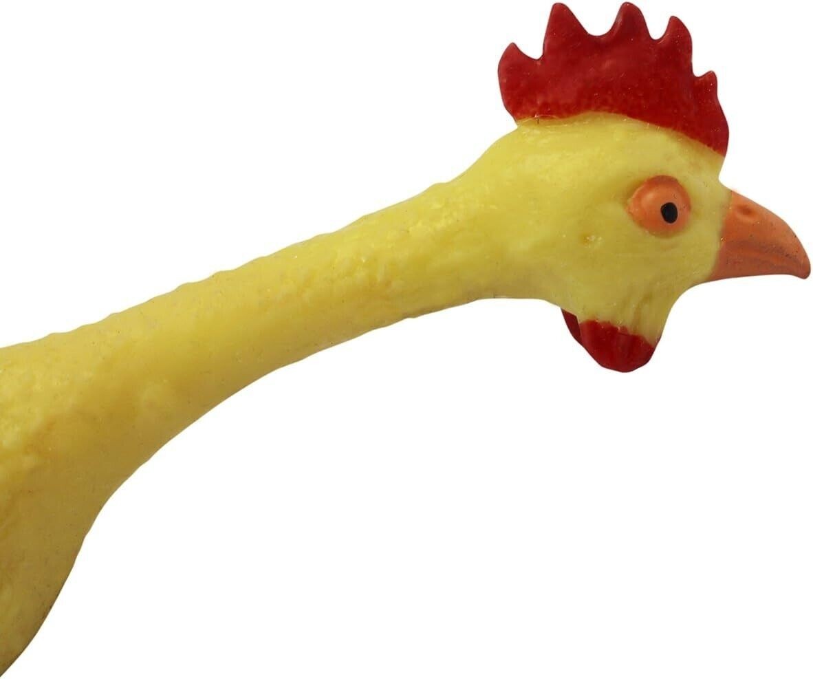 4 STRETCH RUBBER CHICKEN 8″ GAG GIFT STRETCHABLE SQUEEZE STRESS RELIEF TOY PARTY