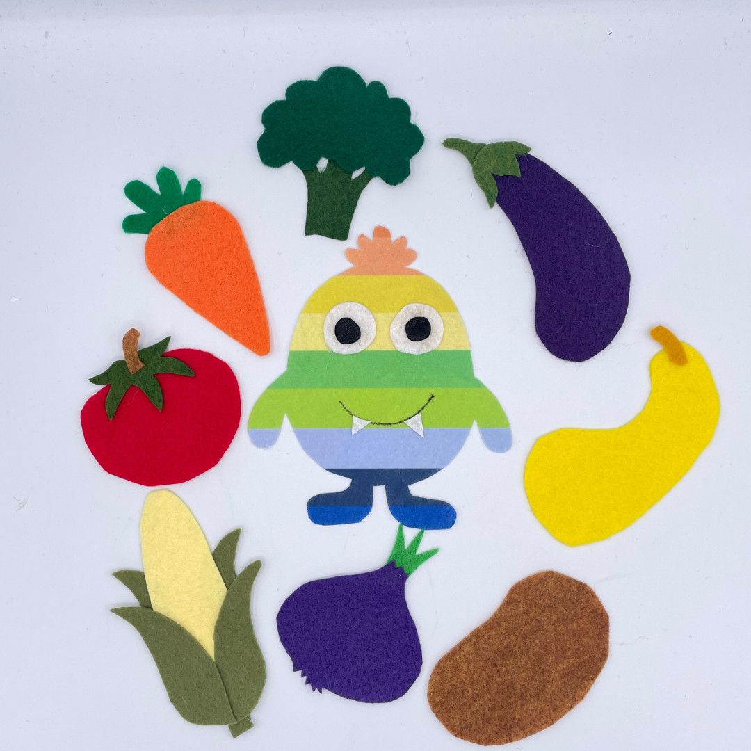 Hungry Monster Felt Story Set – Eat Your Veggies w/ Rhyme and Activities