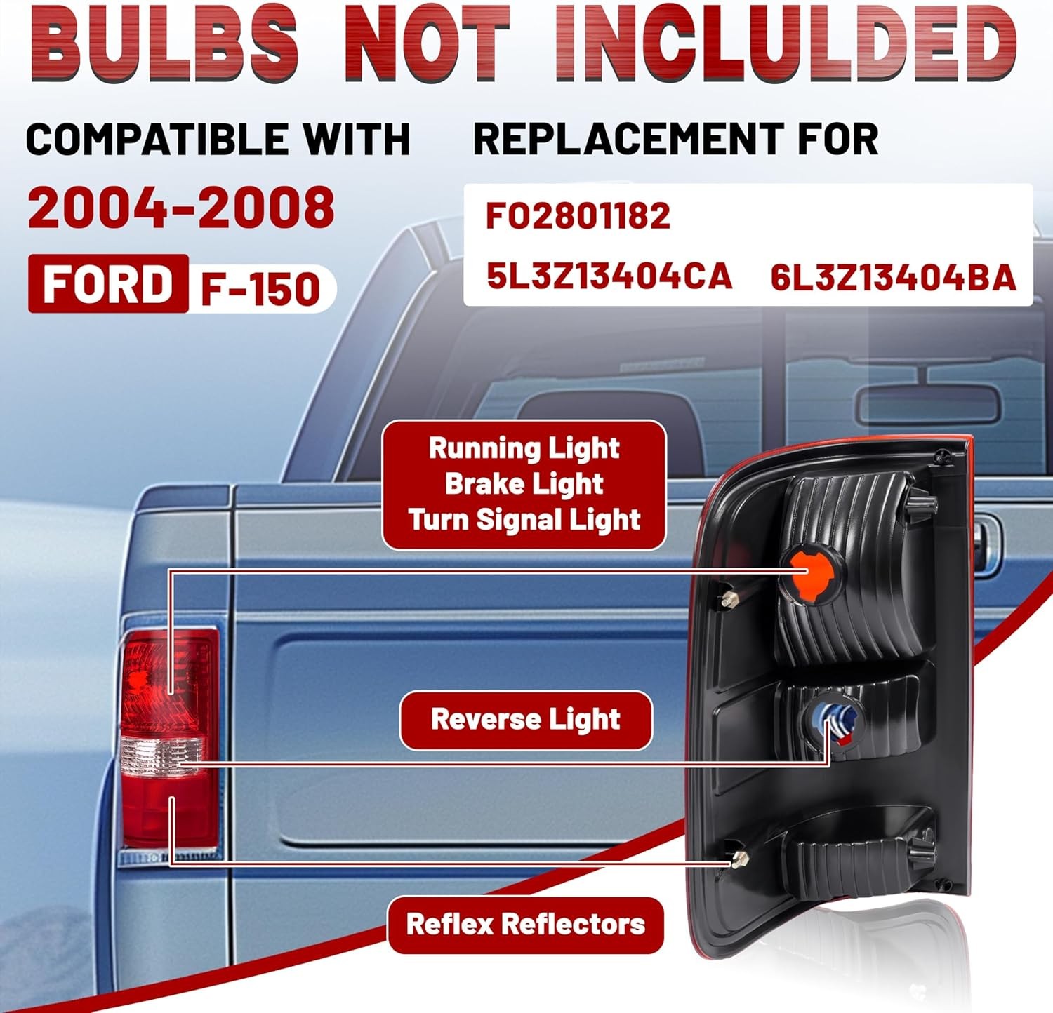HECASA Right Tail Light Assembly Compatible with 2004-2008 Ford F150 Replacement