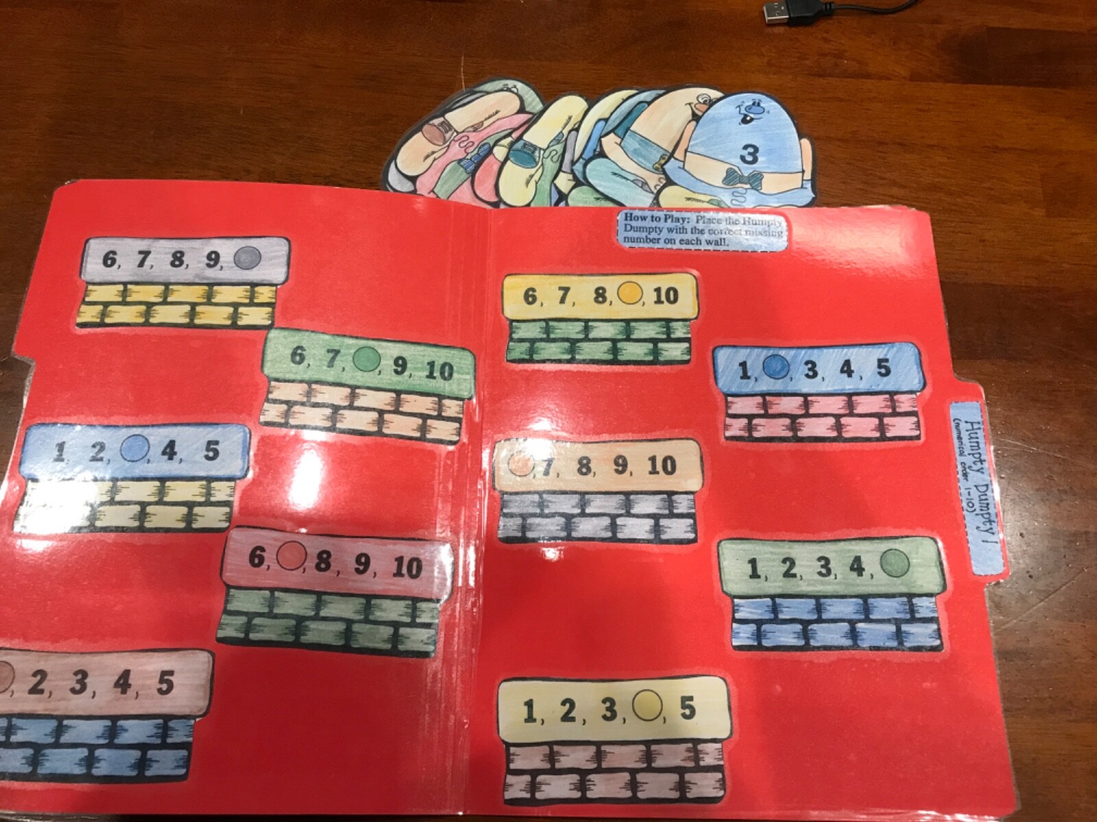 Humpty Dumpty! Numerical Order Grade K math file folder game teacher