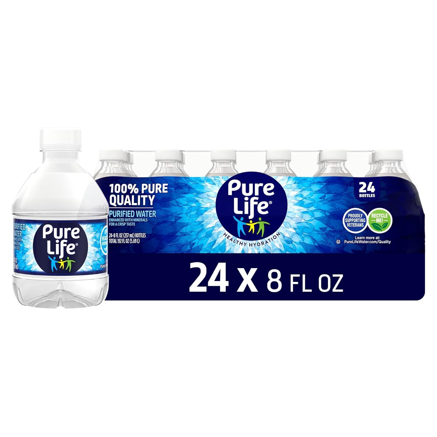 Pure Life Purified Water Bottles, 24 Pack – Still Bottled Water Enhanced with