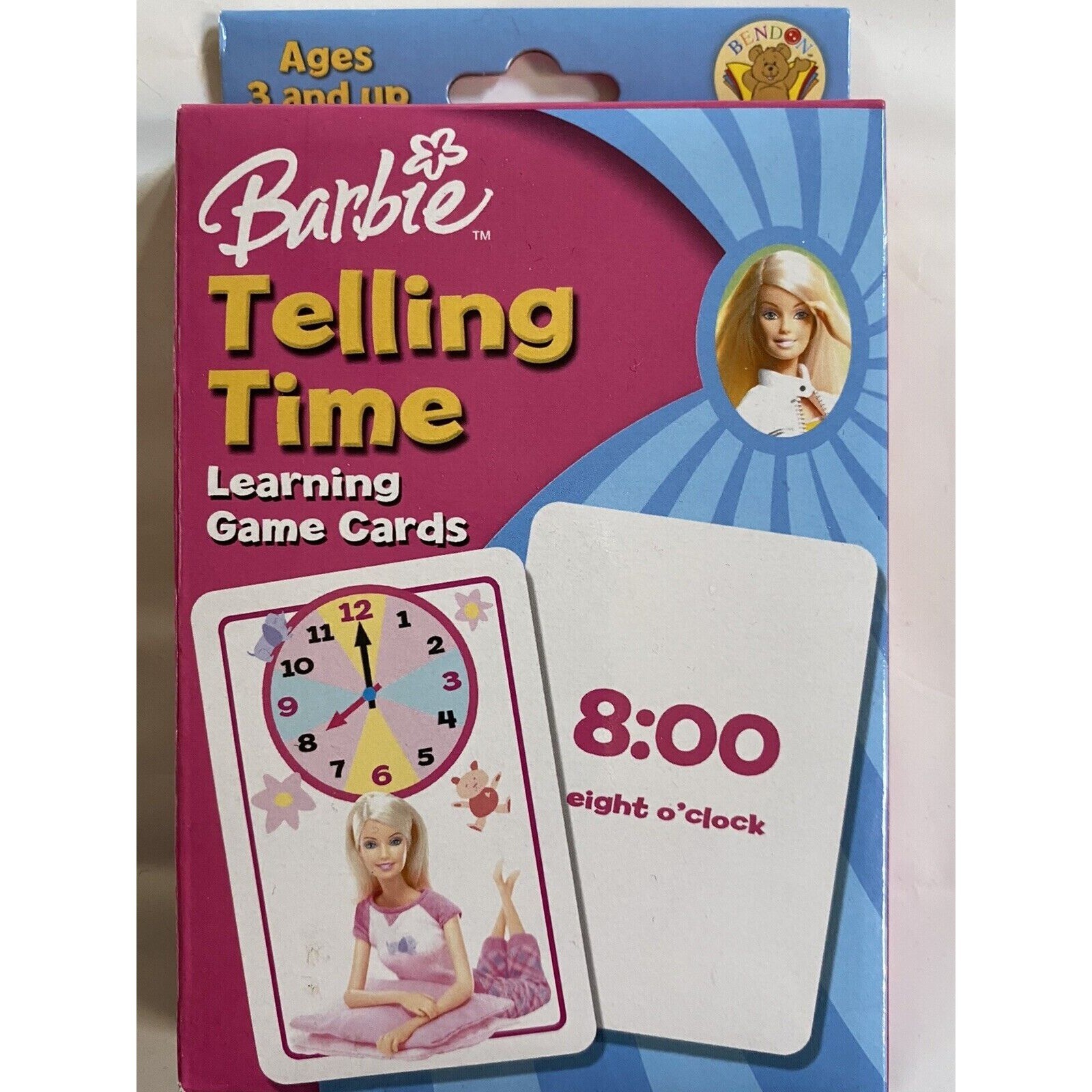 Set Of 4 Disney and 1 Barbie Early Learning Game Cards Words Time Money Colors