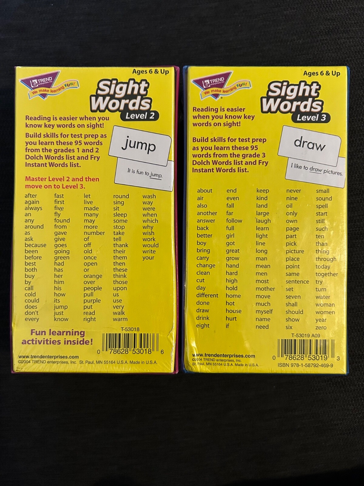 Trend Sight Words Level 2 & 3 Flash Cards 96 cards each pack Ages 6+