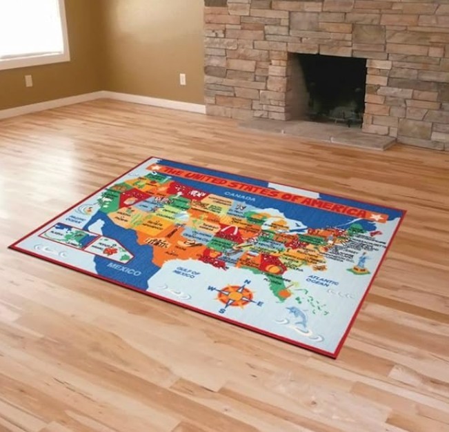 Teach Me US Map Learning Carpet Rug Educational Play Mat Classroom