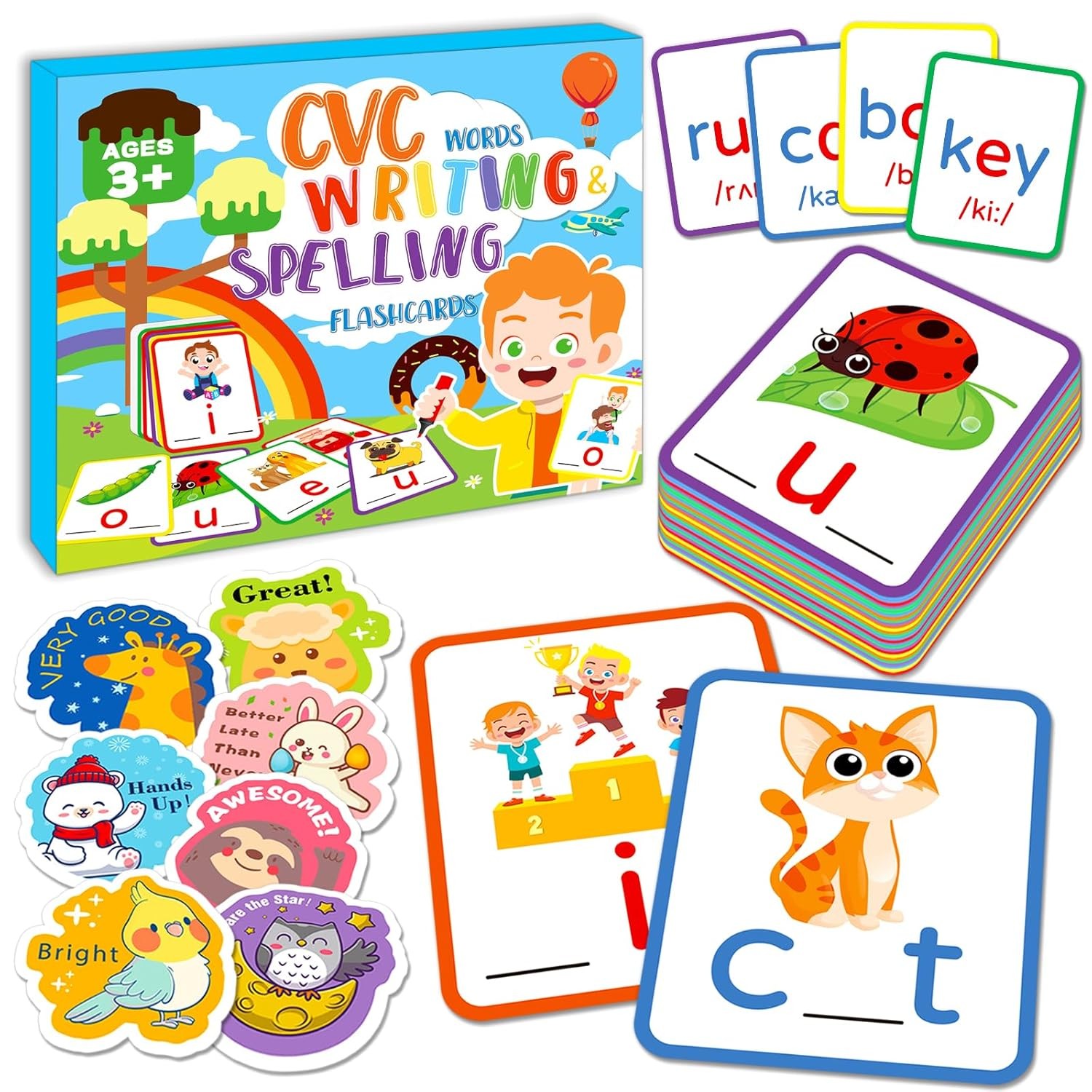 CVC Word Games Spelling Flash Cards for Kindergarten Phonics Learning CVC