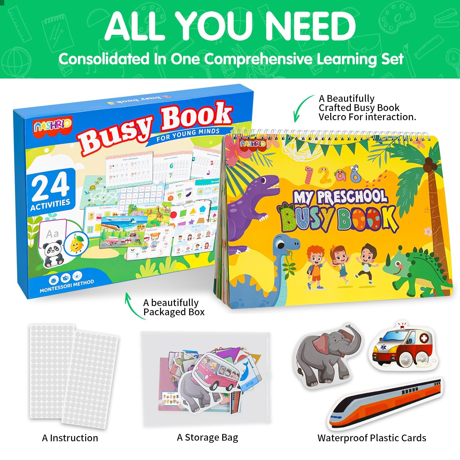NASHRIO Montessori 24 Themes Busy Book for Toddlers 3-5, Engaging Preschool Lear
