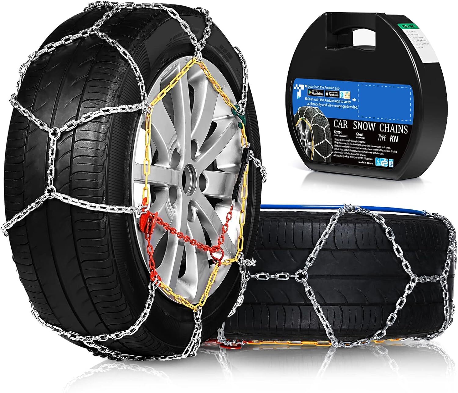 FLYSWAN Snow Tire Chains for Car SUV Pickup Trucks, Choose Your Size from The