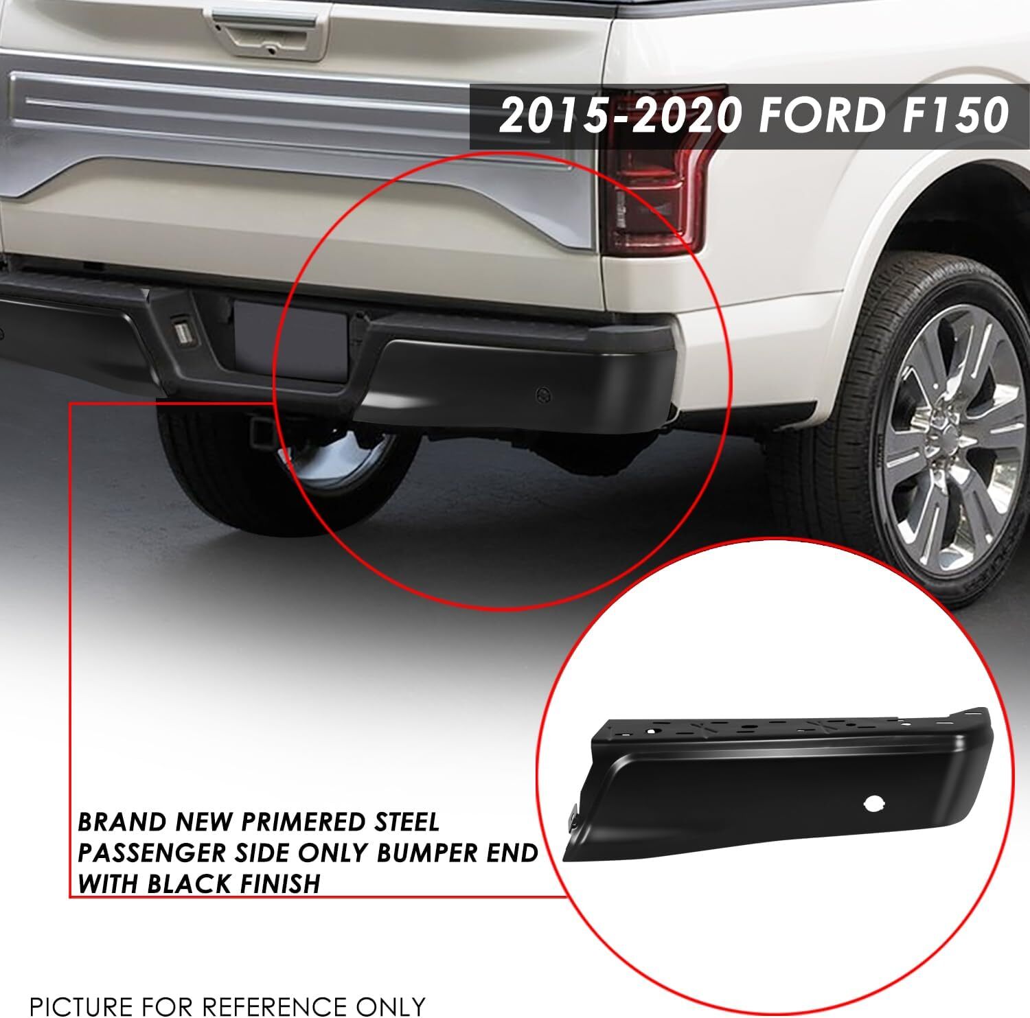 15-20 Ford F150 Right Rear Passenger Bumper End Cap Parking Sensor Holes Primed