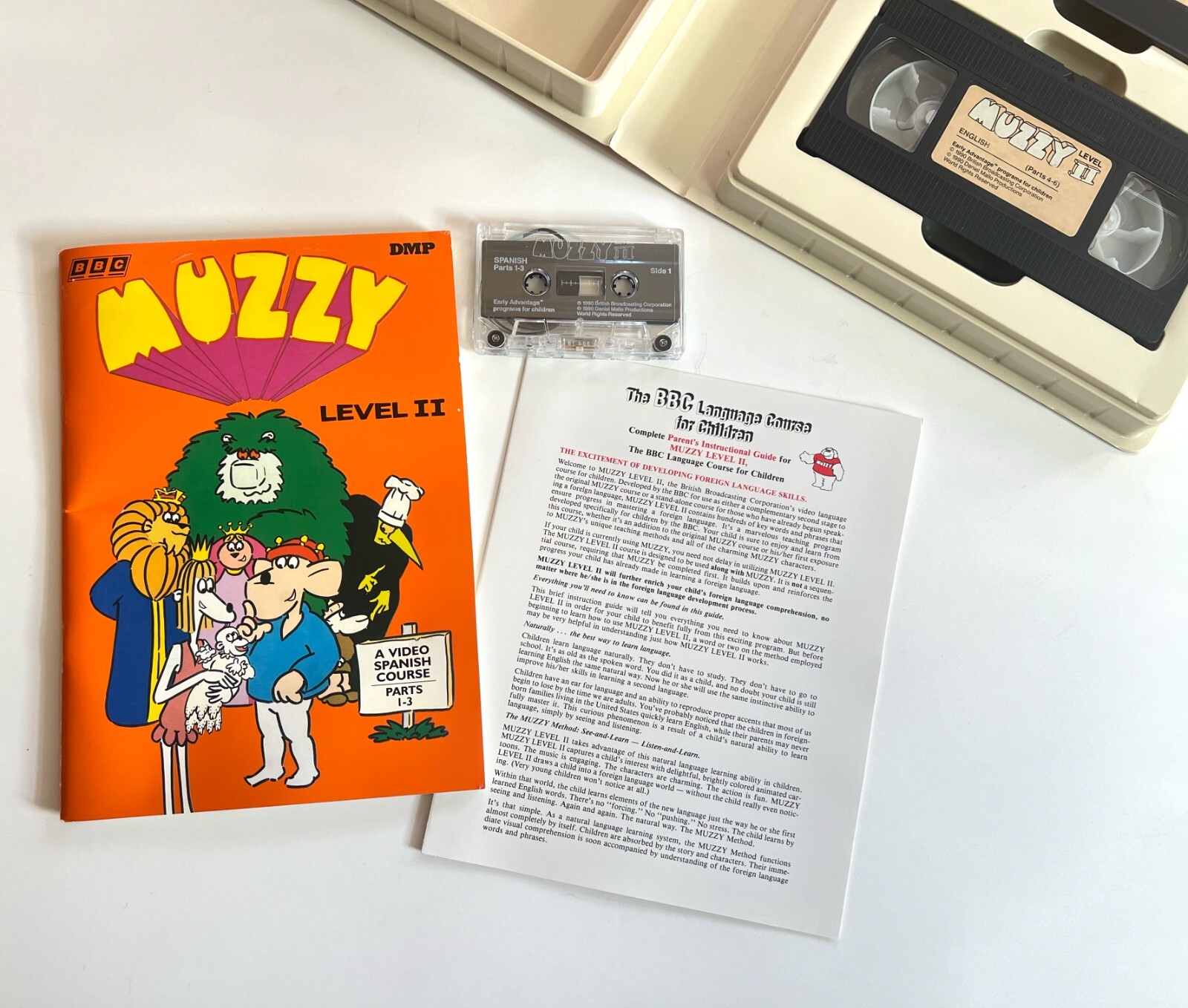 Vintage Muzzy Spanish Level II VHS & Cassette + Activity Book Tested WORKS 1990s