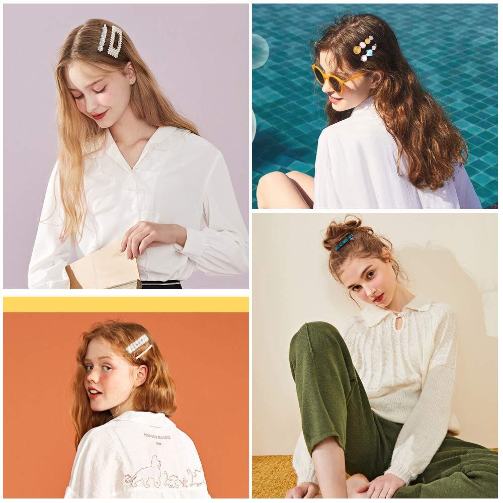 28 PCS Hingwah Pearls and Acrylic Resin Hair Clips, Handmade Hair Barrettes,
