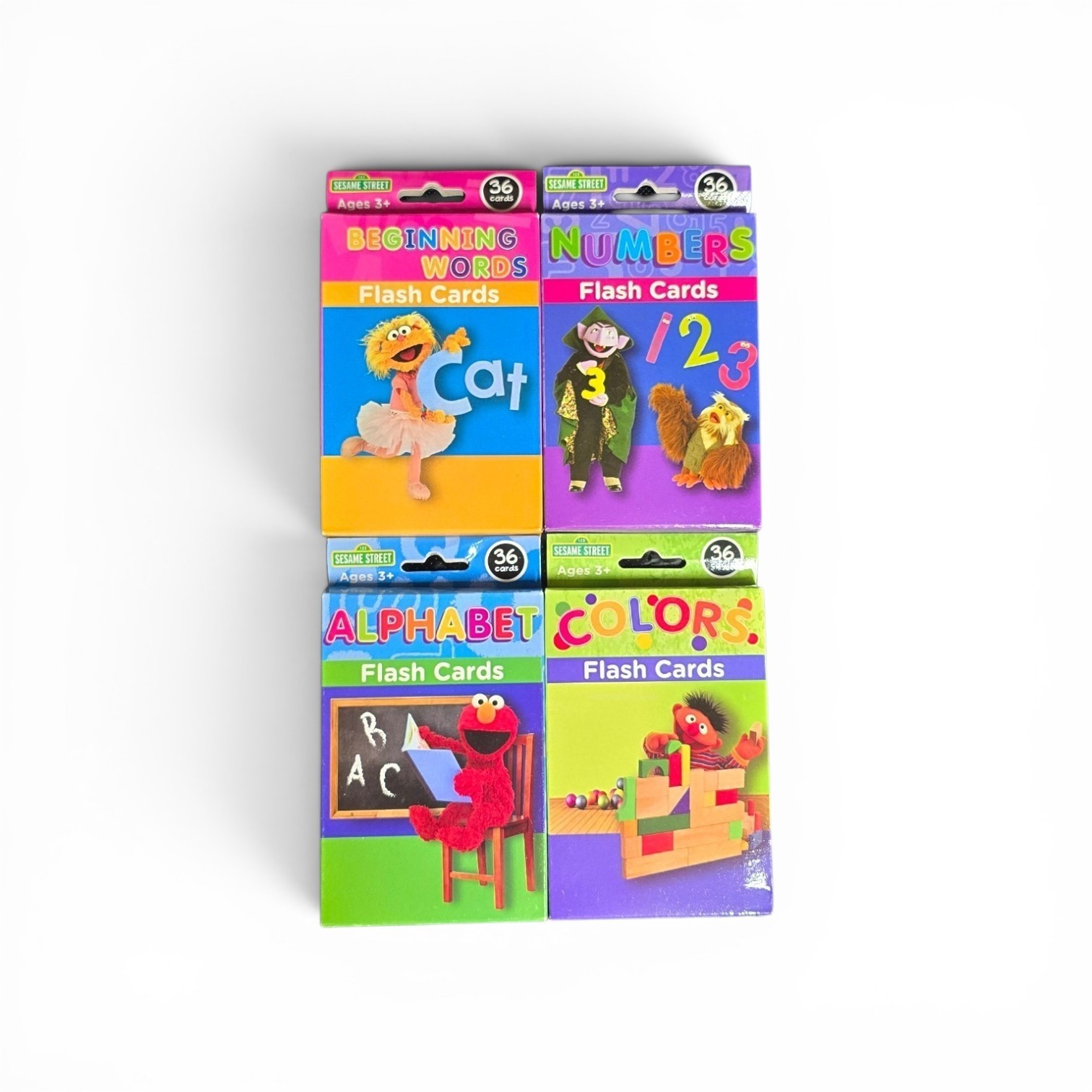 Sesame Street Flash Cards 4 Pack Set Alphabet Numbers Colors Words Ages 3+