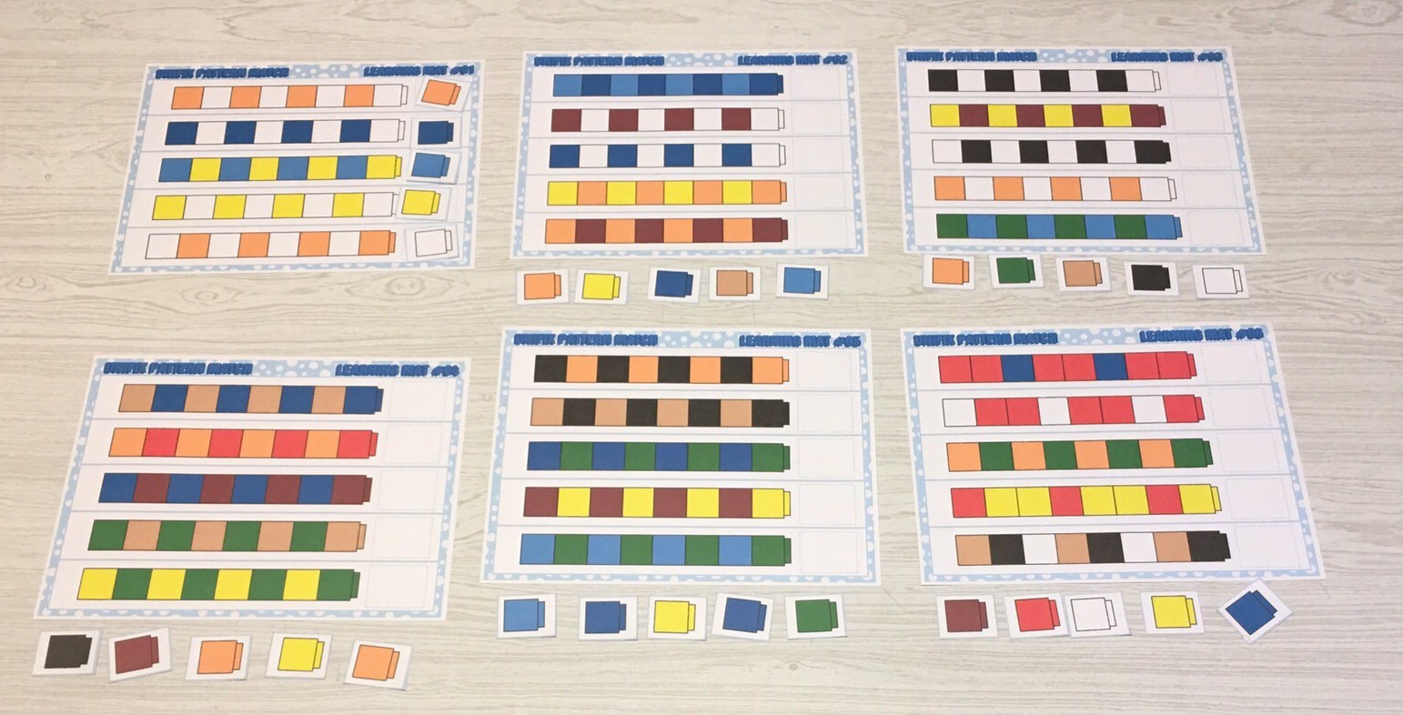 Unifix Pattern Match – Set of 6 Learning Mats & 30 Cards – Laminated Activity