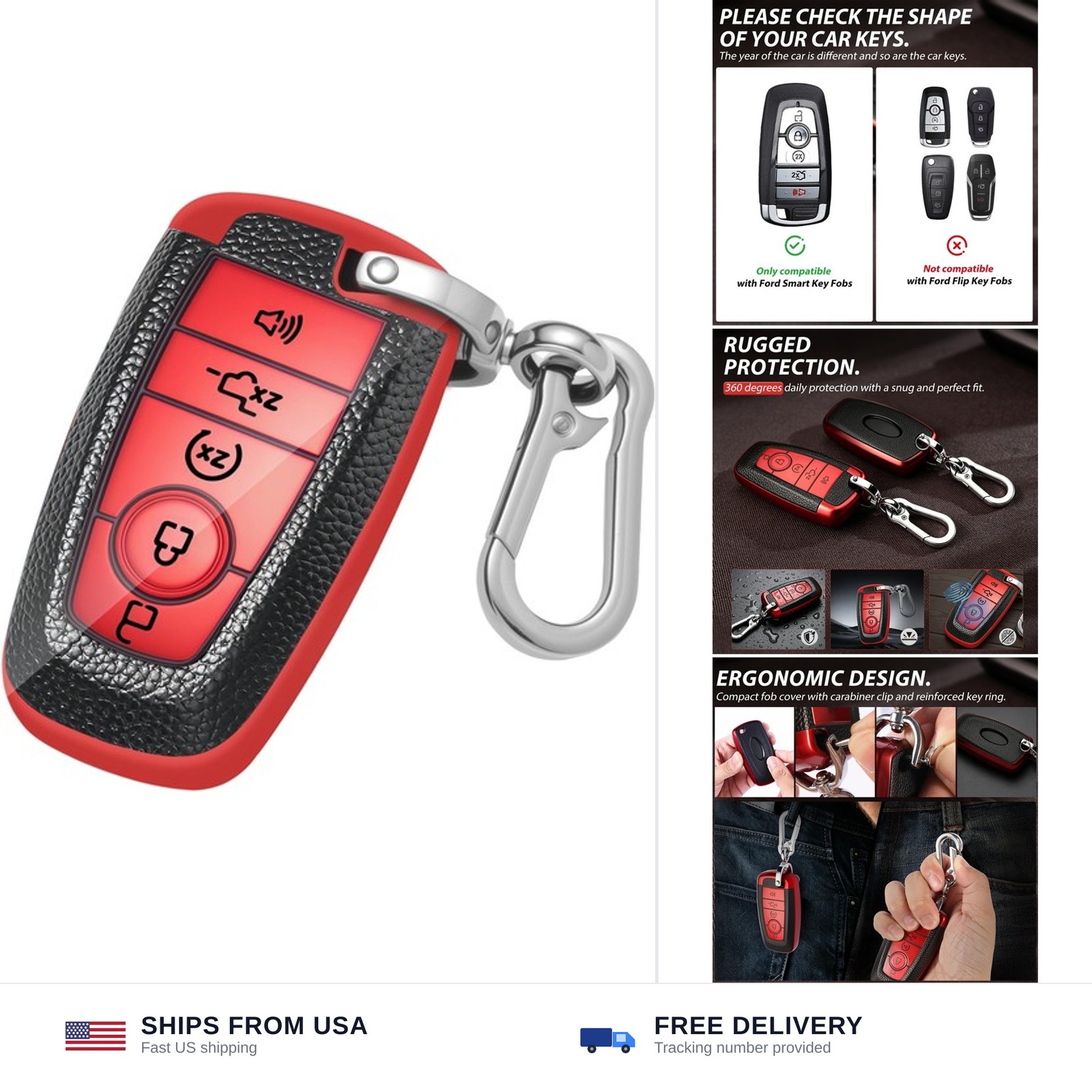 for Ford Key Fob Cover F150 Accessories, Key Fob Cover Case Shell for Ford Ex…