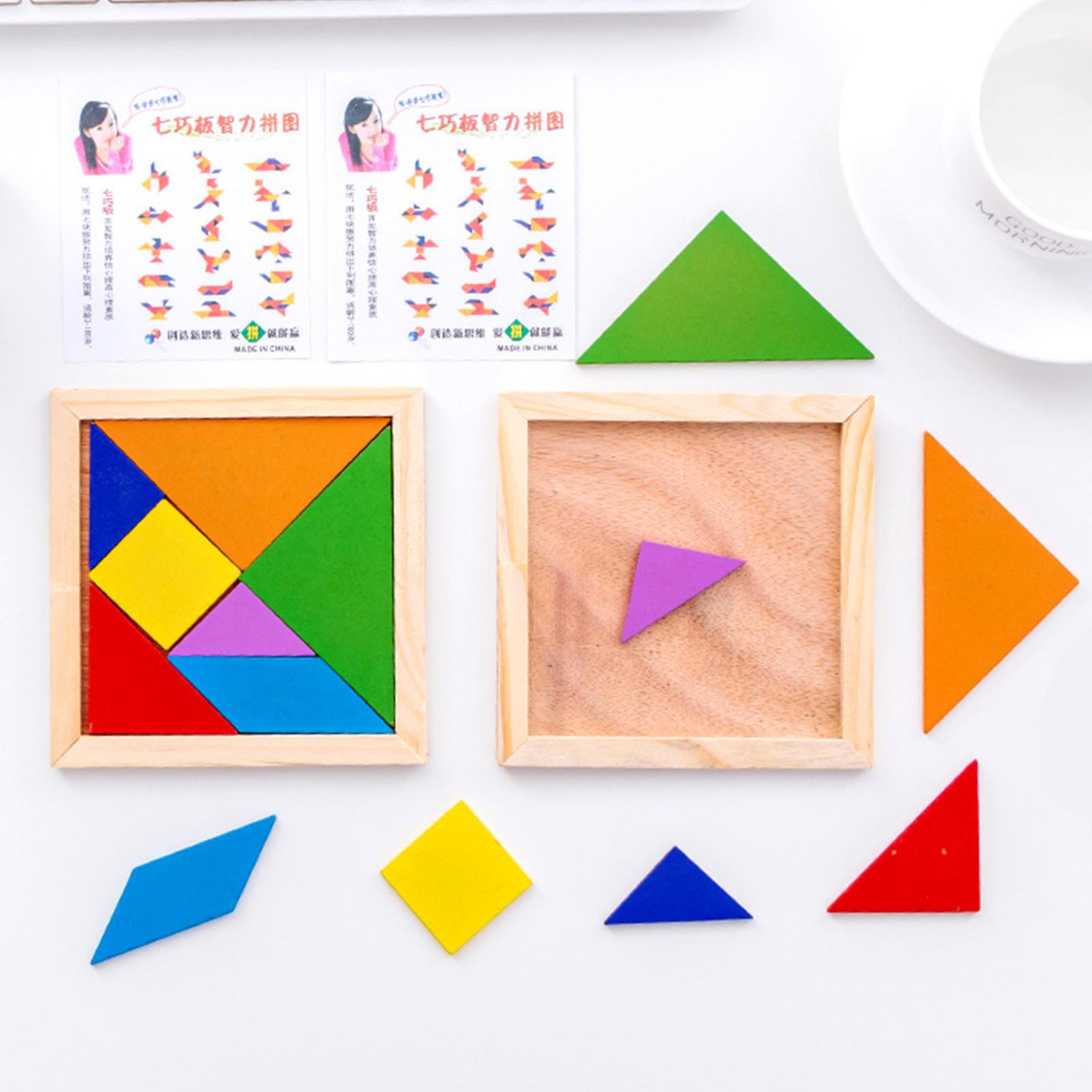 Wooden Tangram 7 Piece Square Puzzle Educational Game For Kids
