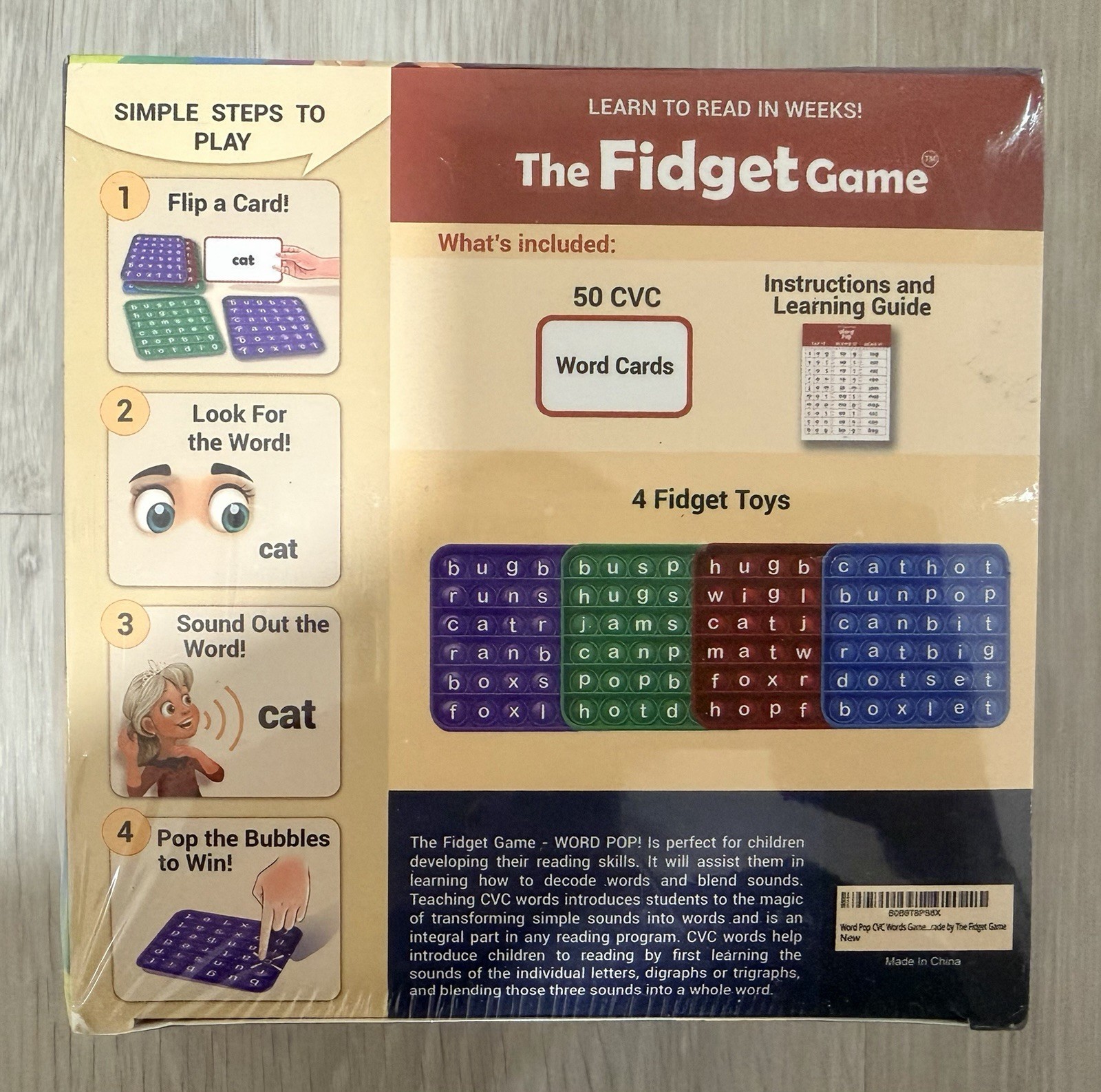 The Fidget Game Word Pop CVC Words Cards PreK-3 Educational NEW SEALED
