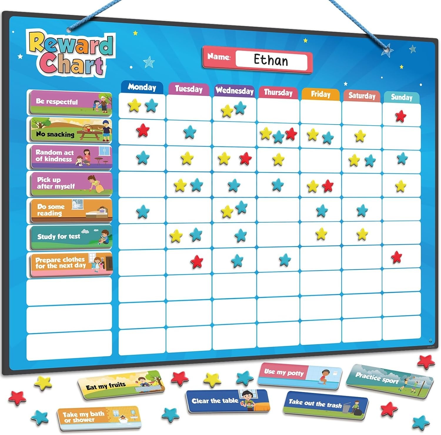 Magnetic Kids Responsibility Reward Chart – Engaging 3D Stars & Chore Tasks -…