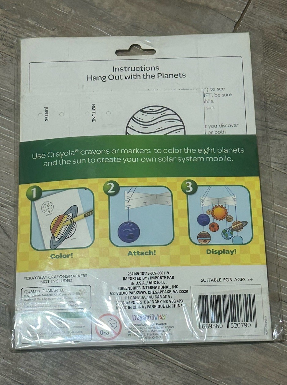 Crayola Solar System Mobile Kit Creative Classroom Teaching Tree Planets DIY