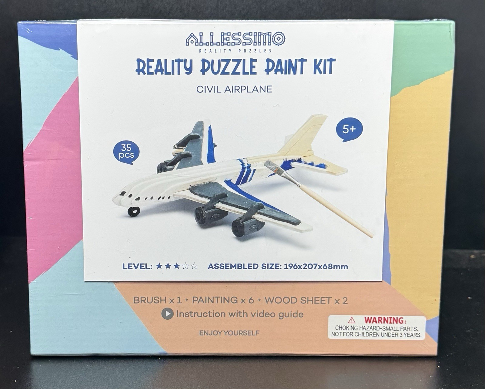 SEALED NEW Allessimo Reality Puzzle Paint Kit Civil Airplane Wood