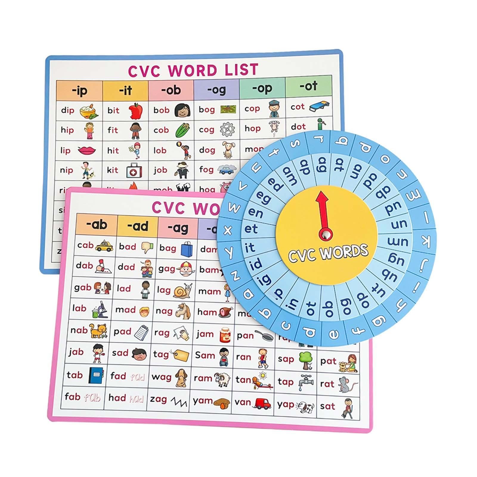 3 Pieces Wall Phonics Charts CVC Interactive Turntable Wheel Versatile Kids
