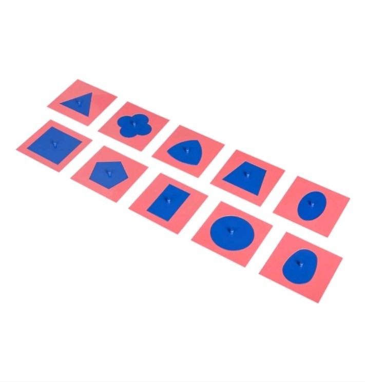 Montessori Metal Insets Full Set of 10 Geometric Shapes with Frames & Stands