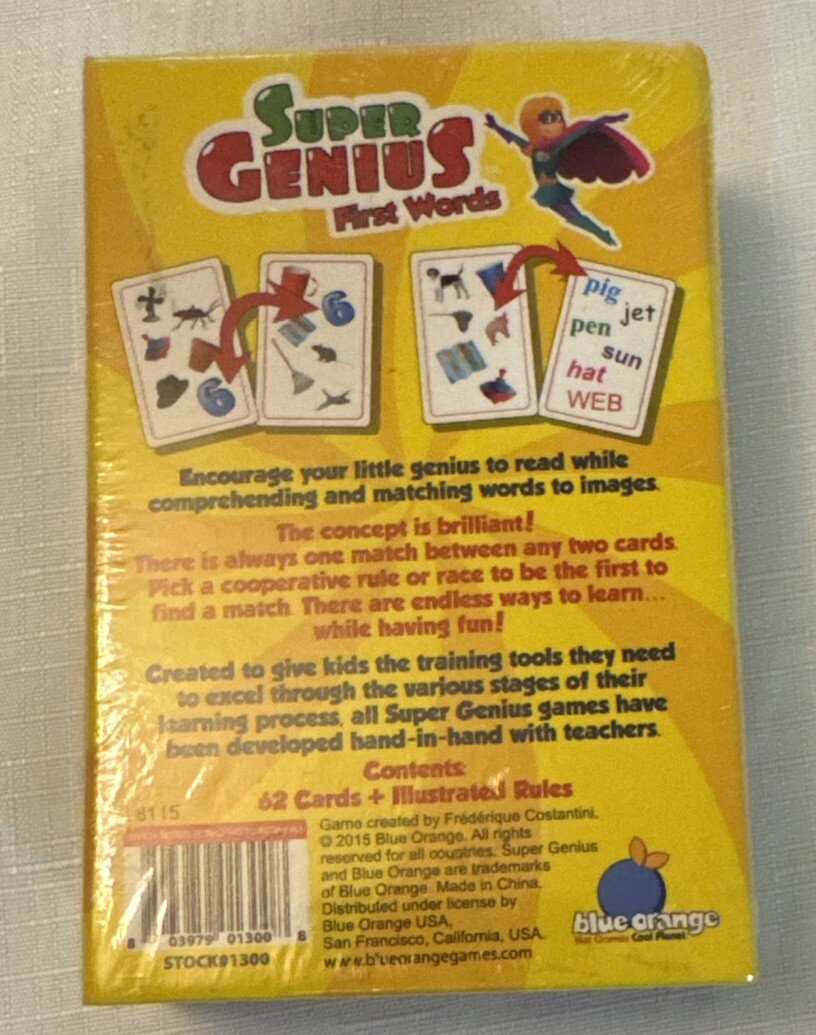 School Homeschool Super Genius FIRST WORDS Learning Card Game Educational NEW