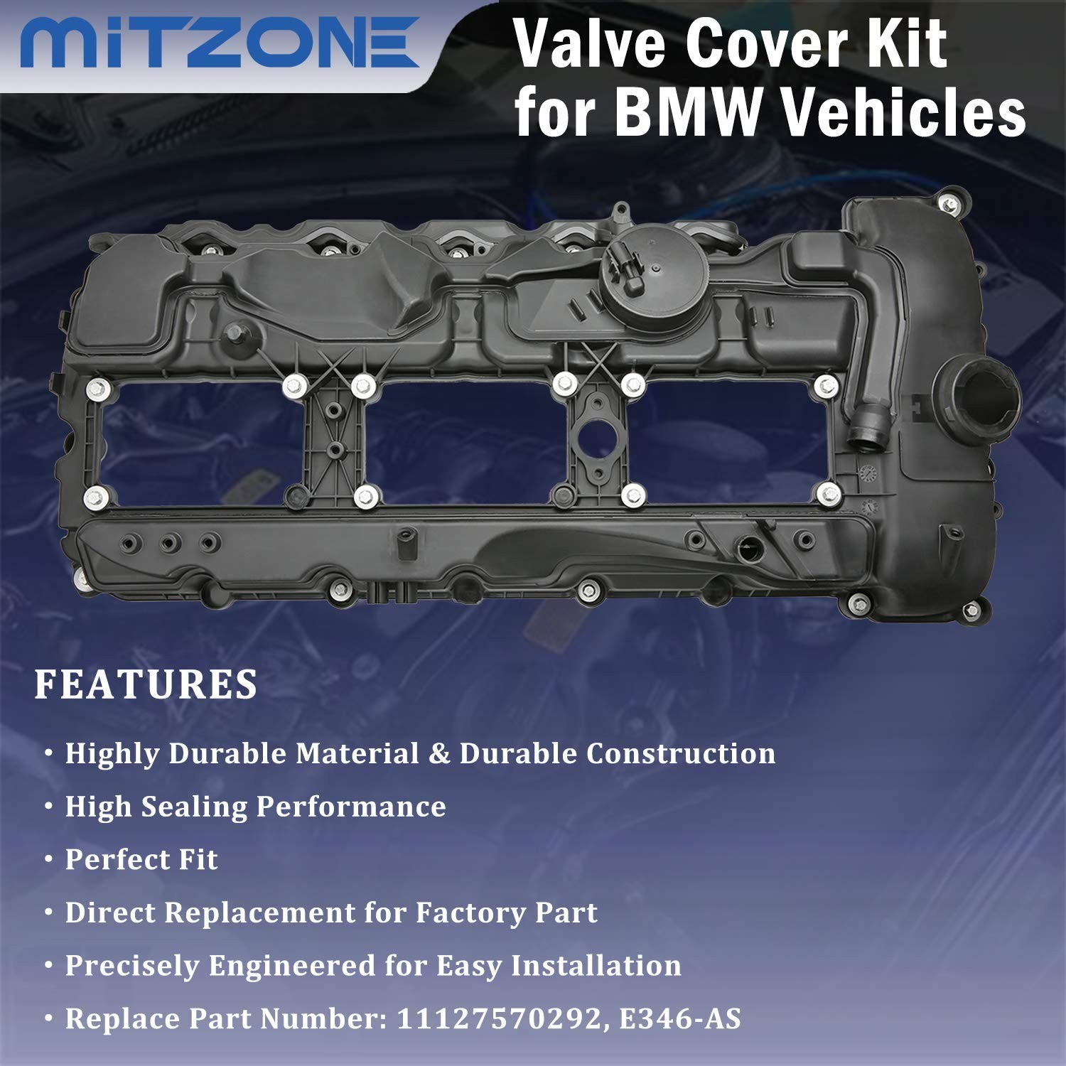 MITZONE N55 Engine Valve Cover with Gasket Bolts Kit & Oil Cap for BMW 2010-2…