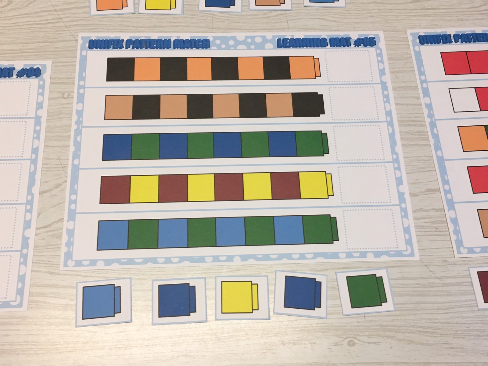 Unifix Pattern Match – Set of 6 Learning Mats & 30 Cards – Laminated Activity