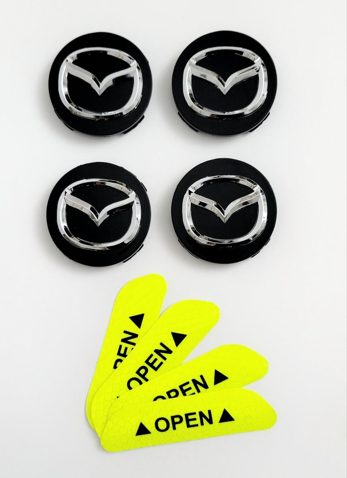 4PC 56mm Wheel Replacement Center Hub Caps For Mazda Cover Badge Emblem Black