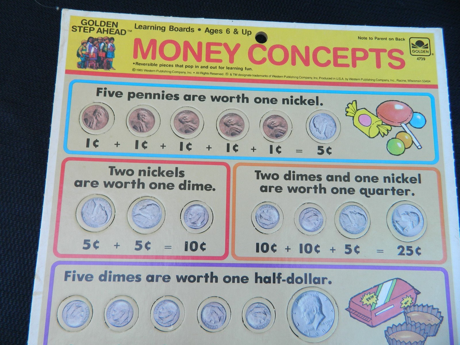 Vintage Board Puzzle Learning Money Math 1985 Preschool Golden Step Ahead