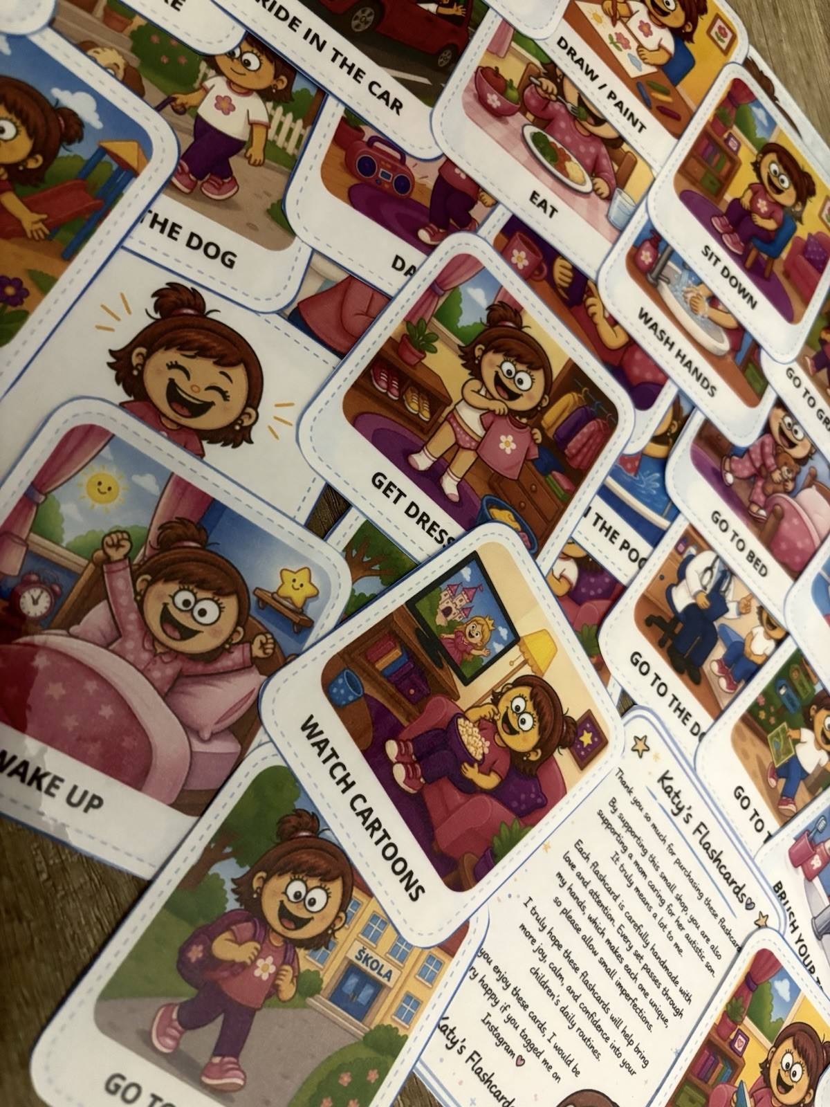 40 PCS GIRL VISUAL ROUTINE CARDS LAMINATED with MAGNETS / Autism Flashcards