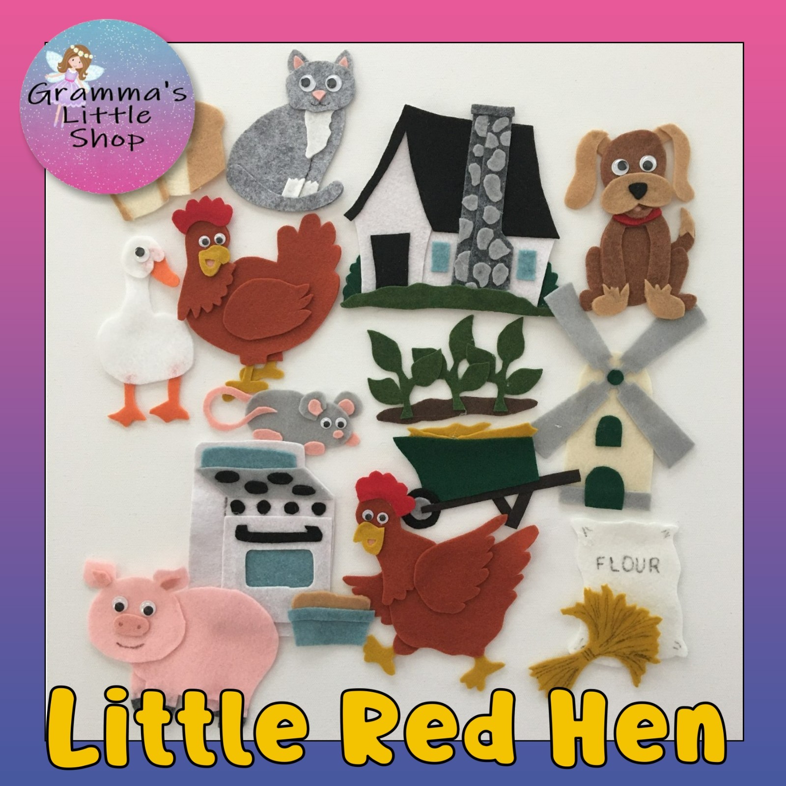 Little Red Hen Handmade Pieces for Felt or Flannel Board Play