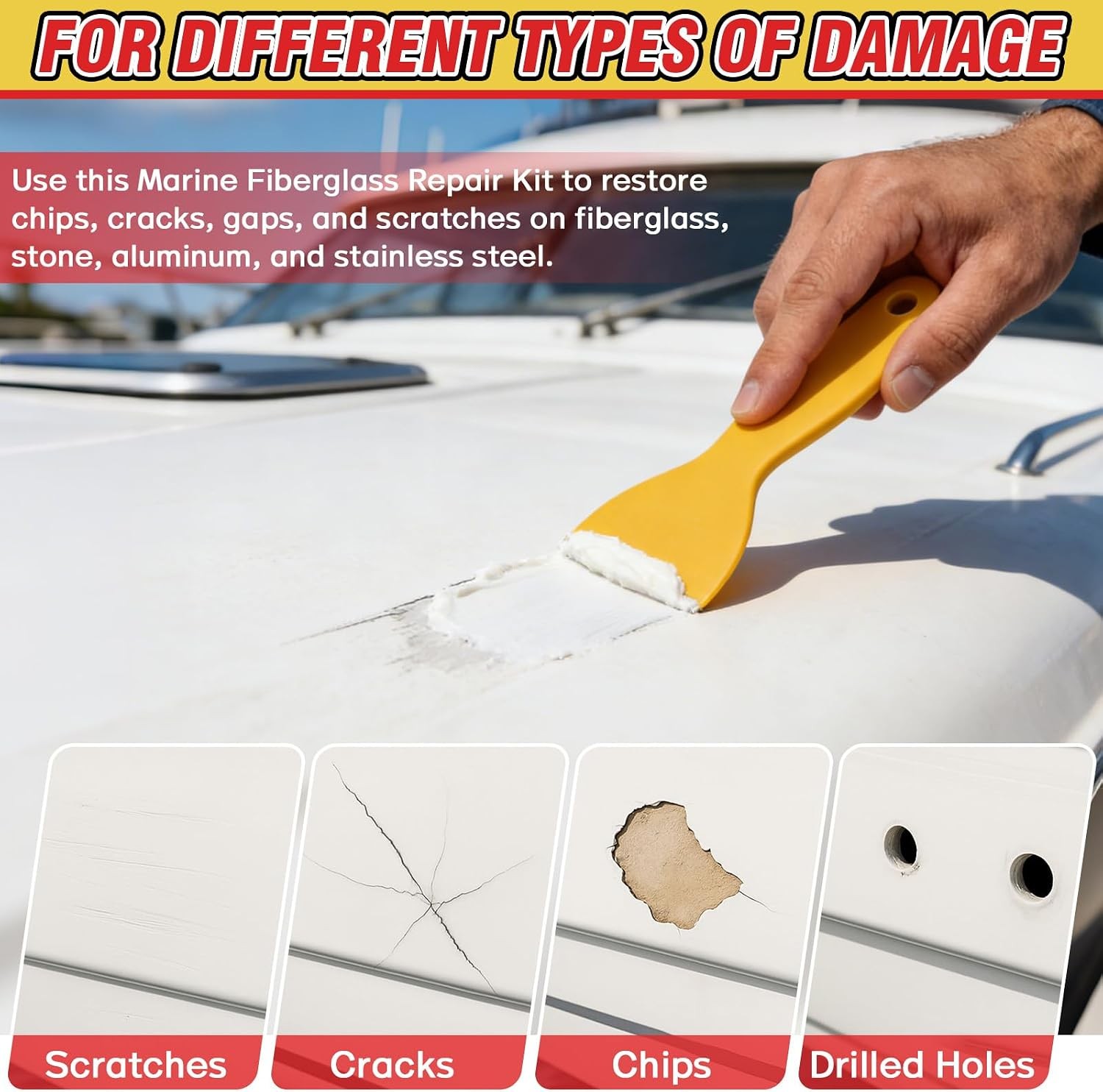 Marine Fiberglass Repair Kit for Boats, Gelcoat Repair Kit for Boats with Waterp