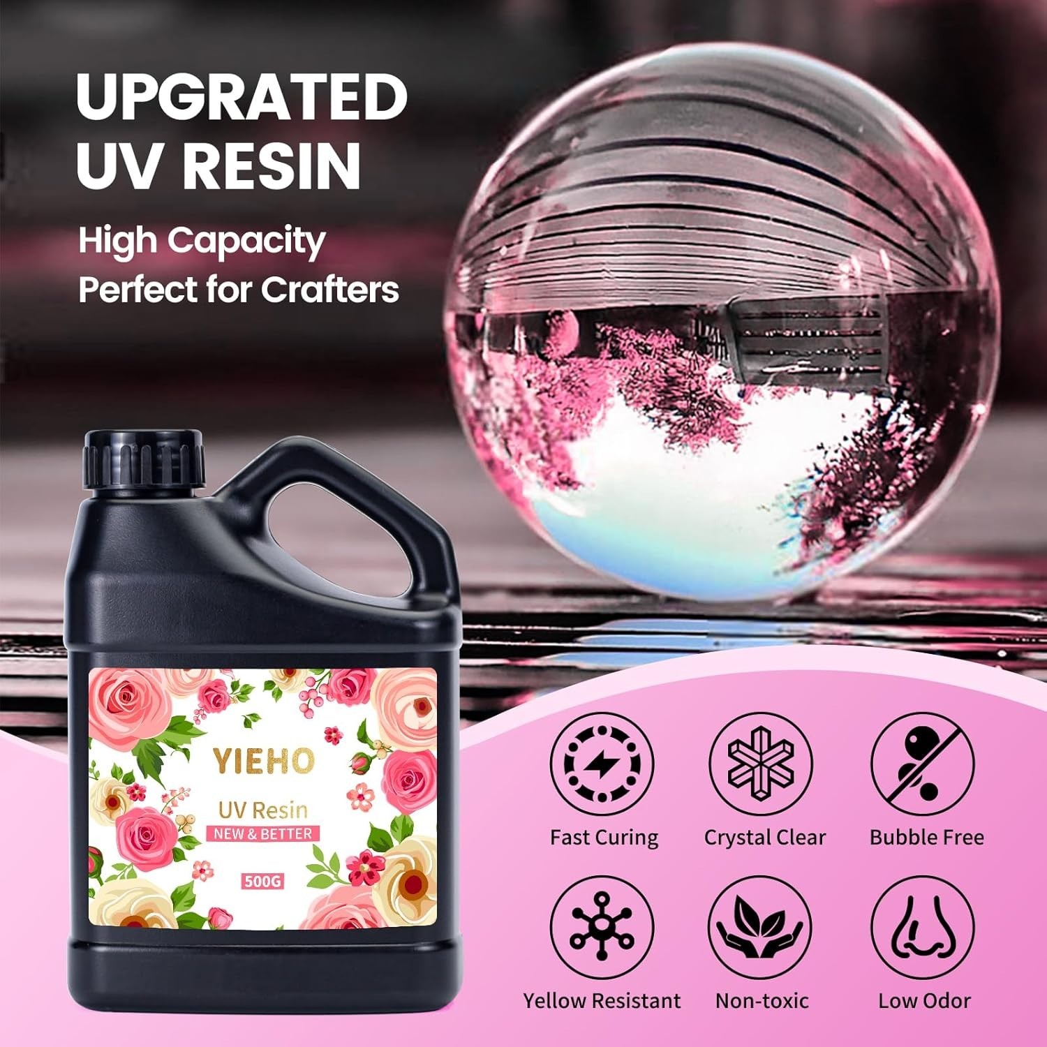 UV Resin 1000g -Bulk Upgraded Crystal Clear Hard UV Fast Curing Epoxy Resin