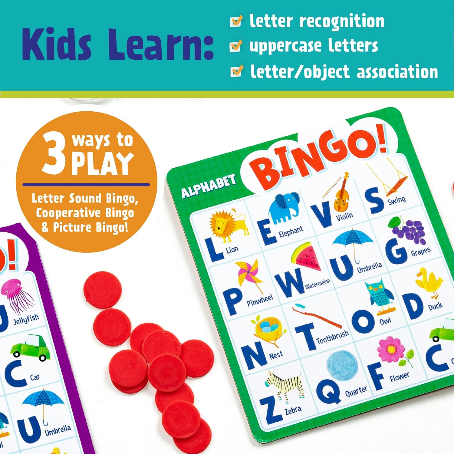 Alphabet Bingo! Letter Learning Educational Board Game for 2 to 6 Kids Ages 4+