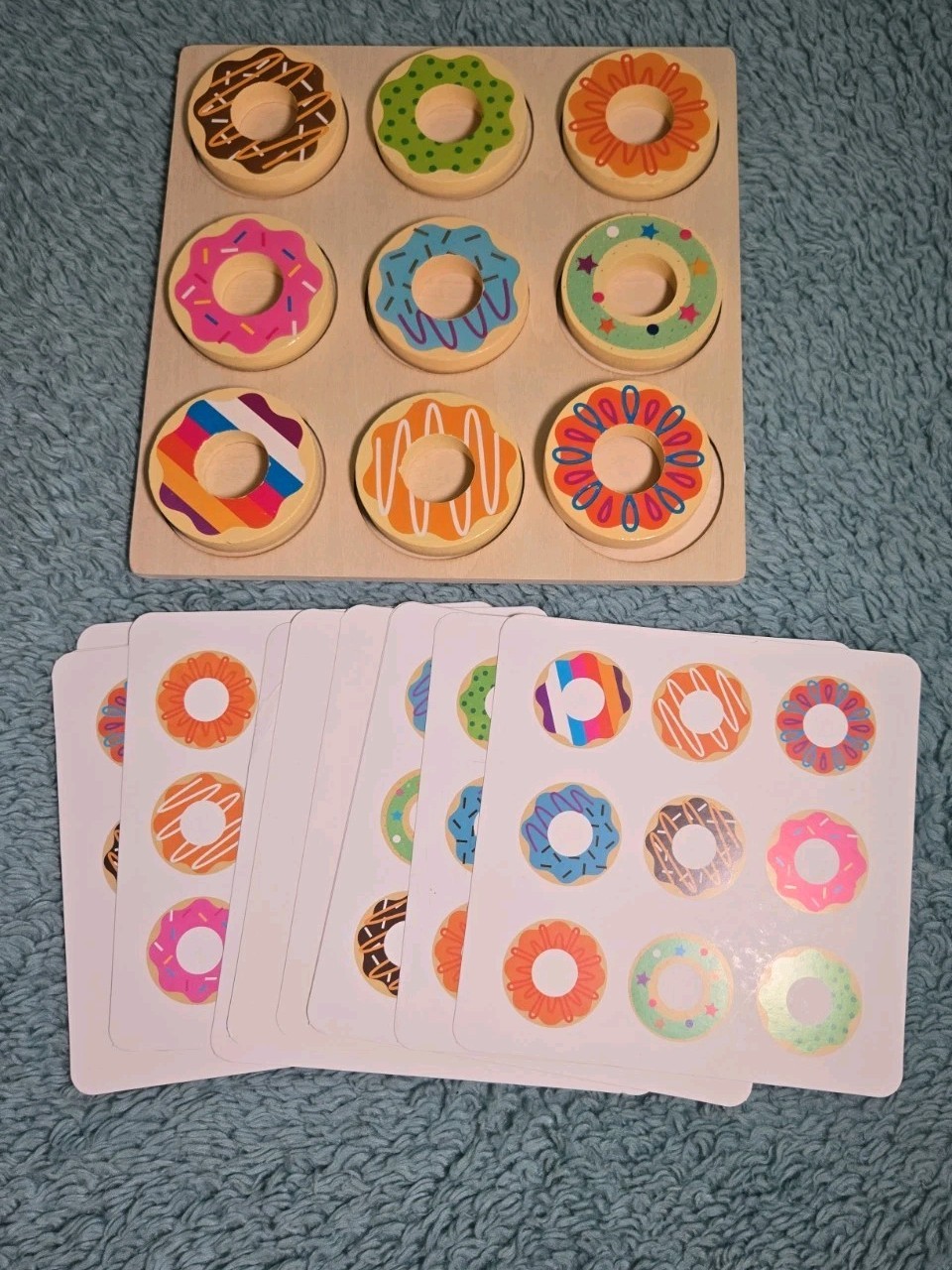 9 Pcs Wooden Donut Color Matching Puzzle for Learning, Shape Sorting Game