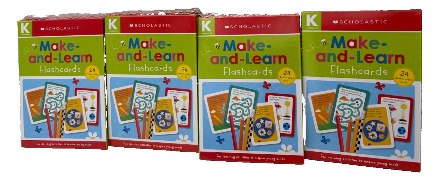 Lot of 4 Scholastic Kindergarten Make and Learn Flashcards 24 Cards New