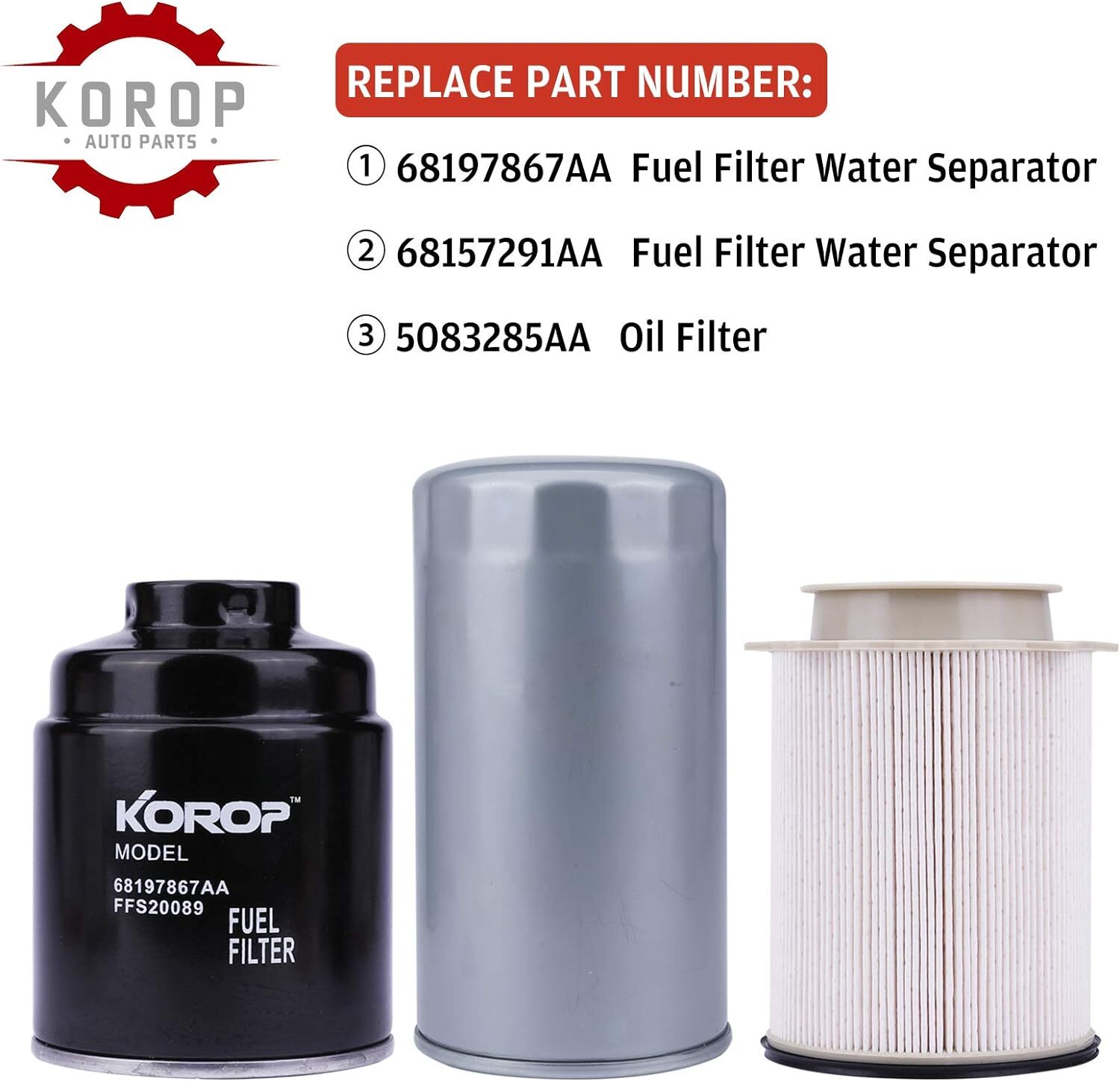 Fuel Filter Water Separator And Oil Filter Set For 2013-2018 Ram 6.7L Diesel