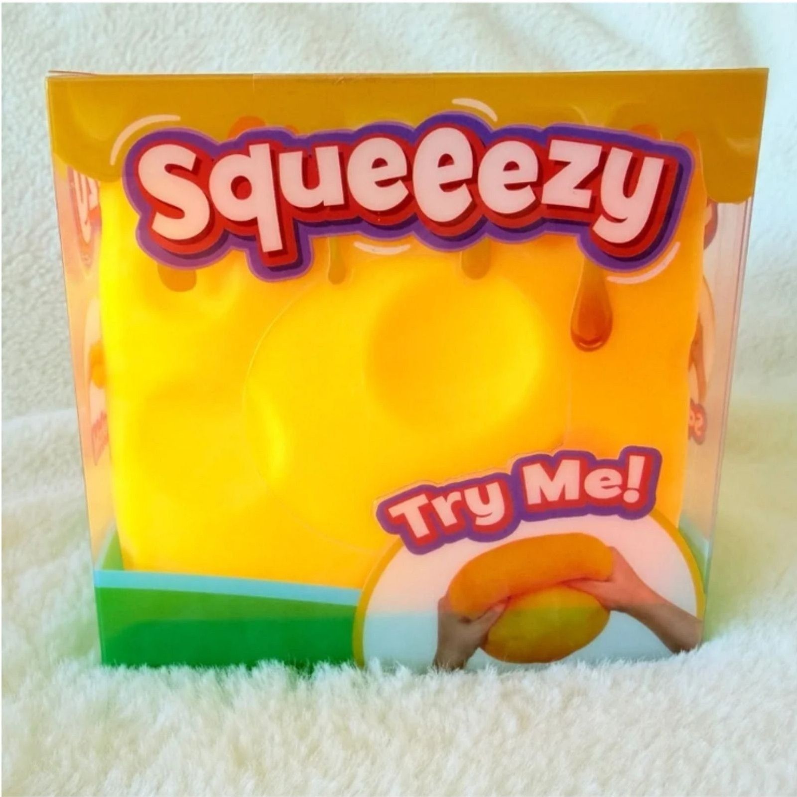 Sunny Days Squeezy Cheese Block Bright Yellow Jumbo Squishy Stress Ball Poke