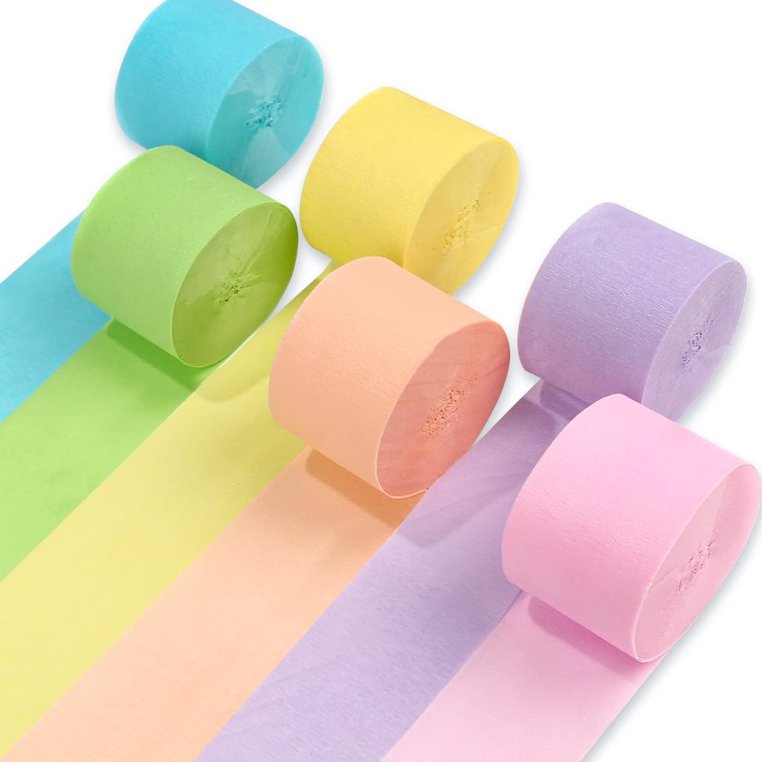 PartyWoo Crepe Paper Streamers 6 Rolls 492ft, Pack of Party Pastel