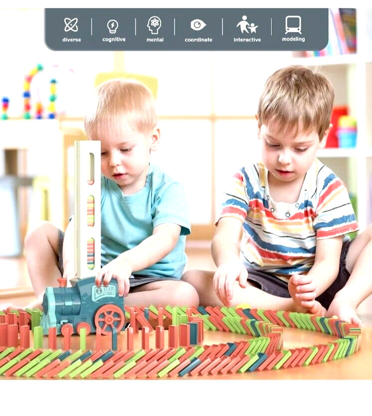 Domino Train Toy Kids Games: Automatic Dominoes Building Set Rally Morandi Blue